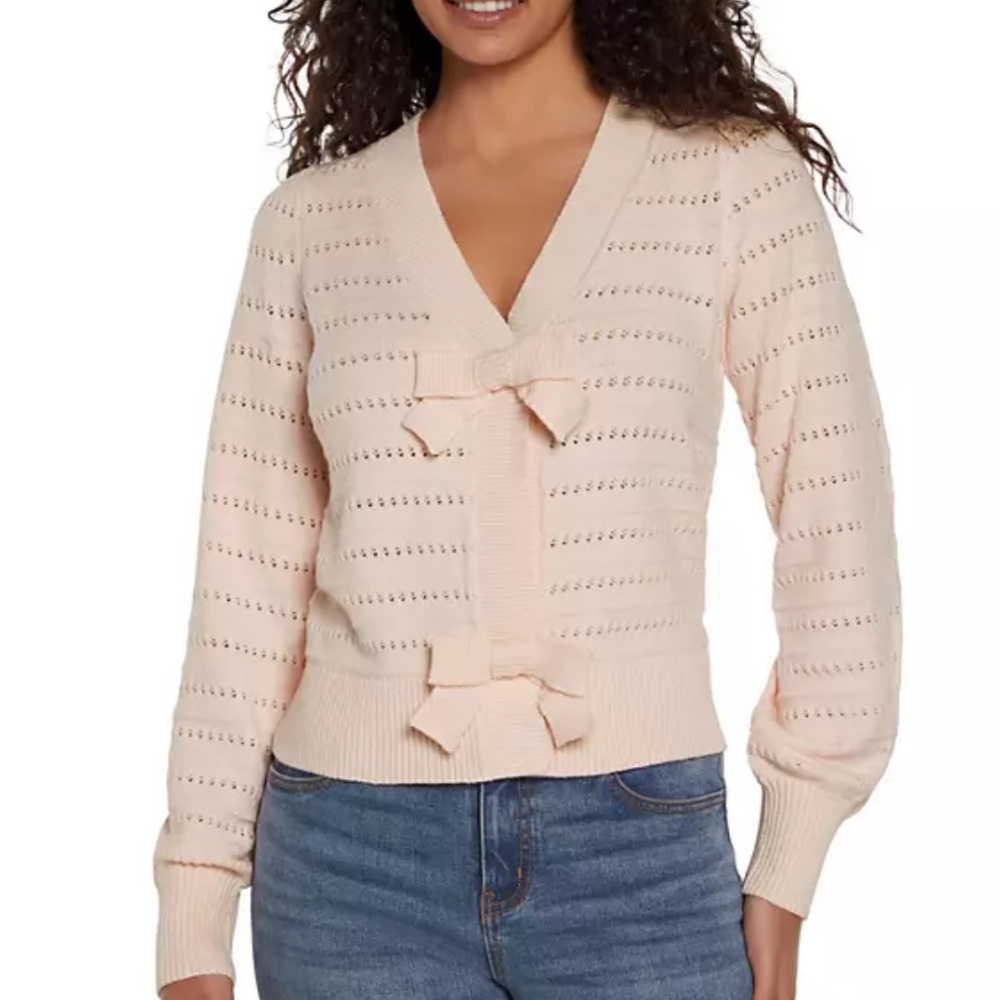 🎀 pink Sweater/cardigan  with Bow Accents